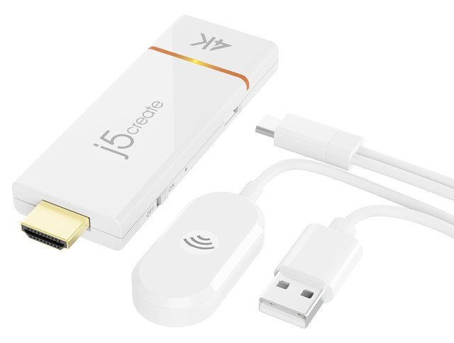 Nadajnik i odbiornik audio/video bezprzewodowy j5create ScreenCast 4K Wireless Display Adapter; kolor biały JVAW76-N - zdjęcie 1