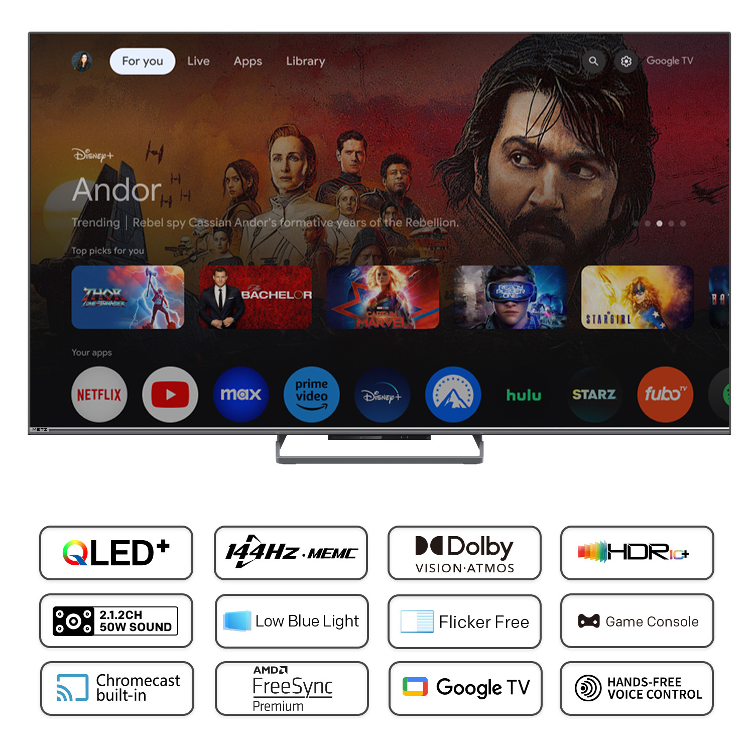 Telewizor 55" METZ QLED 55MQE8000Z 144Hz 4K Ultra HD Google TV HDR HLG Dolby VISION-ATMOS HDMI 2.1 - zdjęcie 2