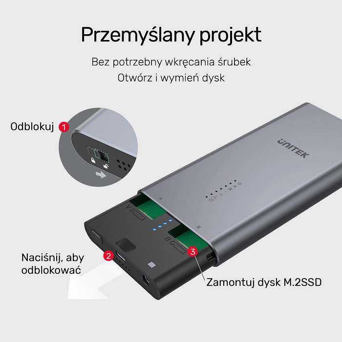 UNITEK OBUDOWA NA DYSK/KLONOWANIE 2XM.2, PCIE/NVME - zdjęcie 4