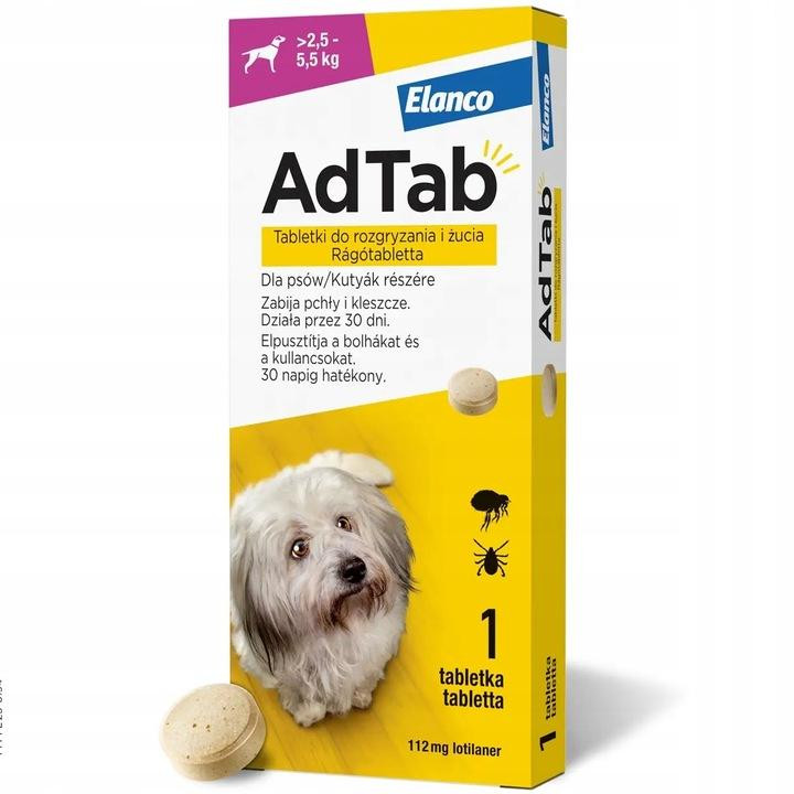 ELANCO AdTab Tabletka na pchły i kleszcze dla psa (>2,5-5,5kg) - 3x(1x 112mg) - zdjęcie 1