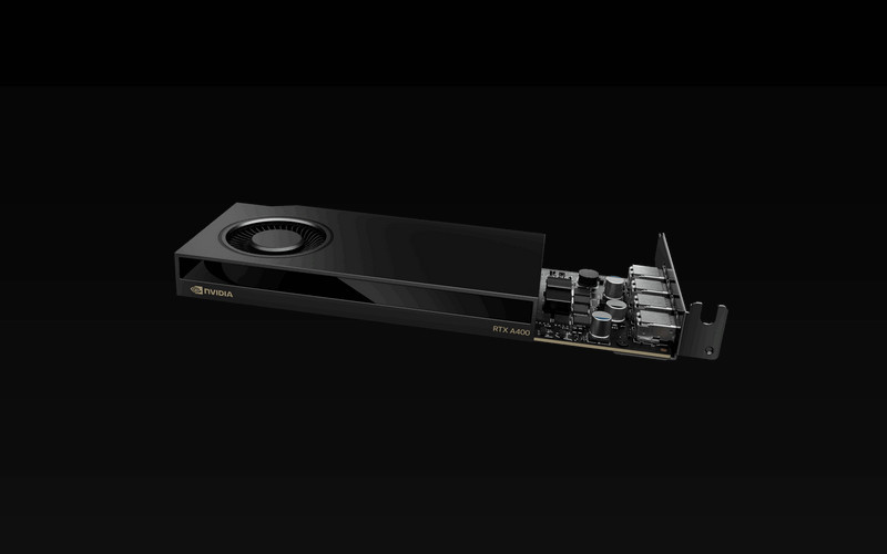 PNY NVIDIA A400 4GB GDDR6 64-bit, Low Profile, PCIe 4.0 x8, Single slot, 4 x Mini DisplayPort 1.4a, 50W, LP bracket, small box - zdjęcie 1