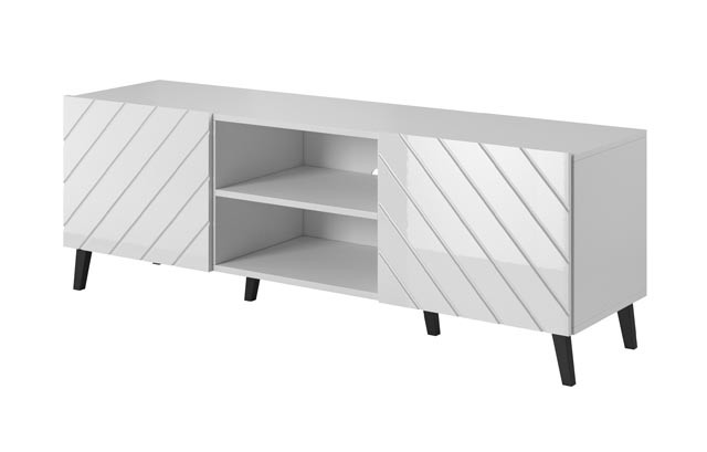 Szafka RTV ABETO 150x42x52 biały/biały połysk - zdjęcie 1