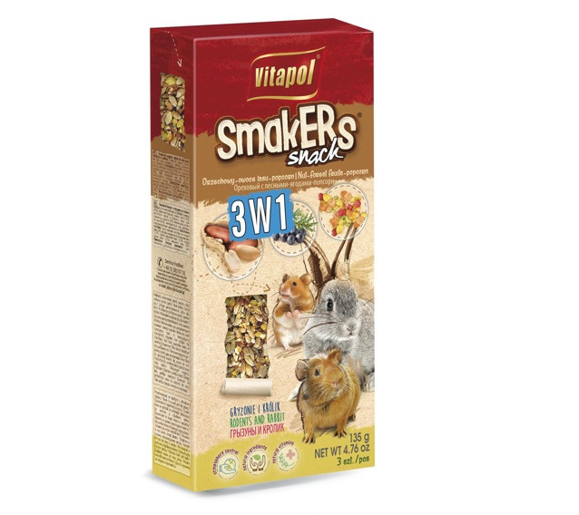 VITAPOL Kolby MIX (orzech-owoce leśne-popcorn) dla gryzoni 3szt. 135g - zdjęcie 1