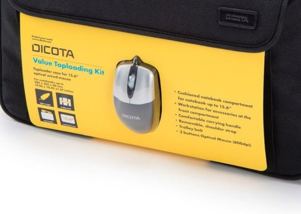 Torba z myszką Dicota Value Toploading Kit 14-15.6" czarna D30805-V1 - zdjęcie 2