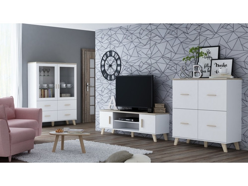 Komoda LOTTA 110 4D biały+ dąb sonoma - zdjęcie 2