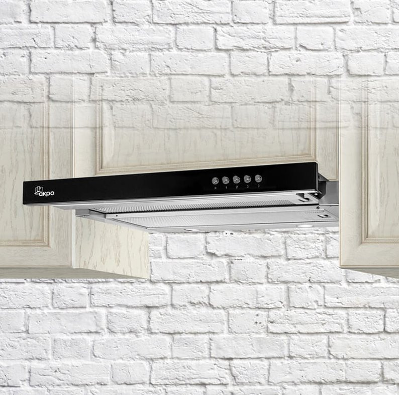 Okap podszafkowy teleskopowy AKPO WK-7 LIGHT GLASS 50 INOX CZARNY (500mm; kolor inox, front czarne szkło) - zdjęcie 3