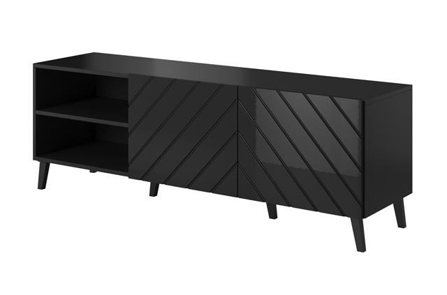 Szafka RTV ABETO 150x42x52 czarny/czarny połysk - zdjęcie 1