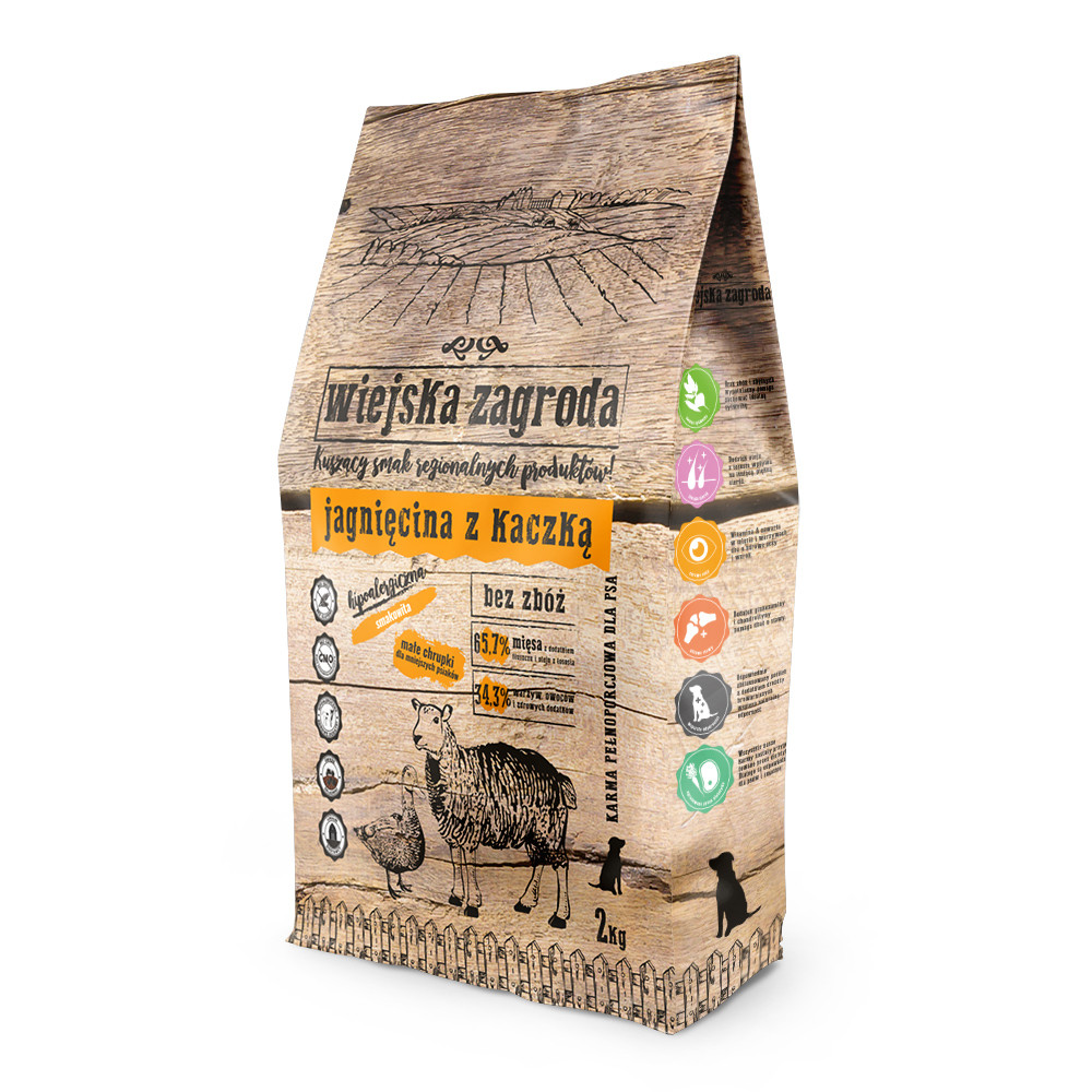 WIEJSKA ZAGRODA jagnięcina z kaczką - sucha karma dla psów dorosłych - 2kg - zdjęcie 1