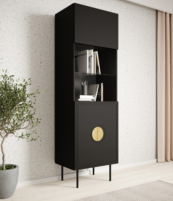 Witryna PALAZZO 60x42x190 czarny + dąb craft - zdjęcie 1