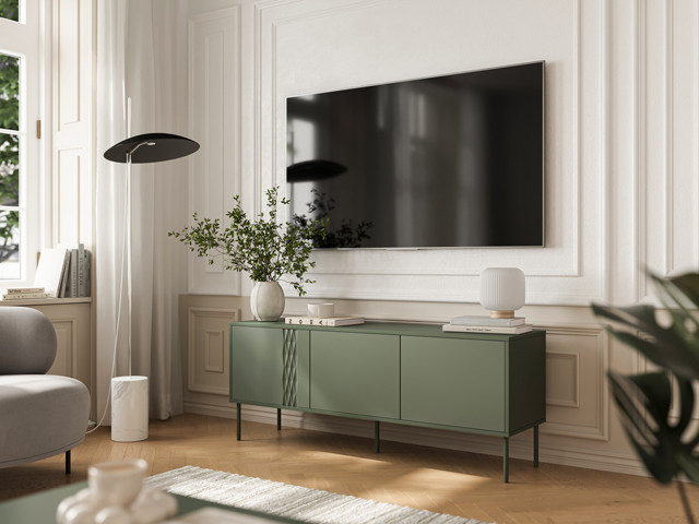Szafka RTV 3D TRESSE 150x40x55 zieleń mat - zdjęcie 1