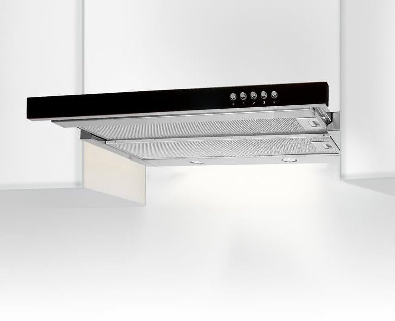 Okap podszafkowy teleskopowy AKPO WK-7 LIGHT GLASS 50 INOX CZARNY (500mm; kolor inox, front czarne szkło) - zdjęcie 2