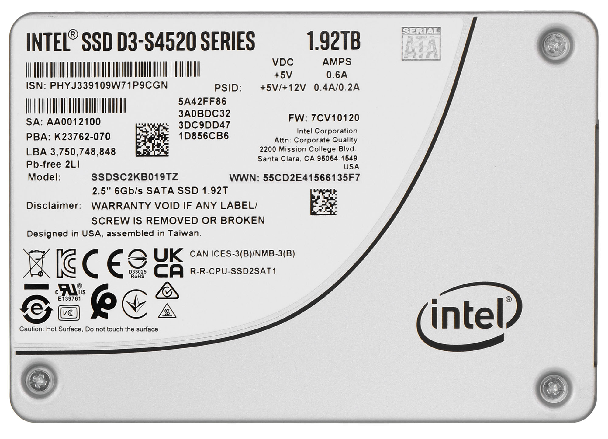 SSD Intel S4520 1.92TB SATA SSDSC2KB019TZ01 - zdjęcie 2