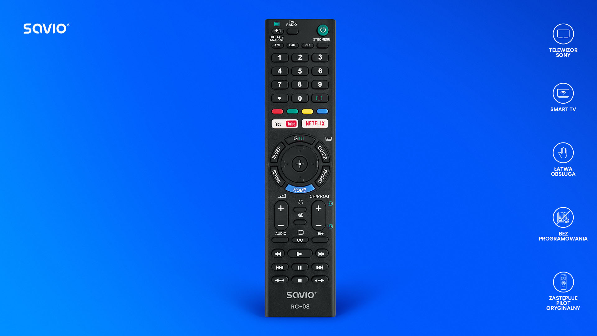 SAVIO PILOT UNIWERSALNY/ZAMIENNIK DO TV SONY RC-08 - zdjęcie 2