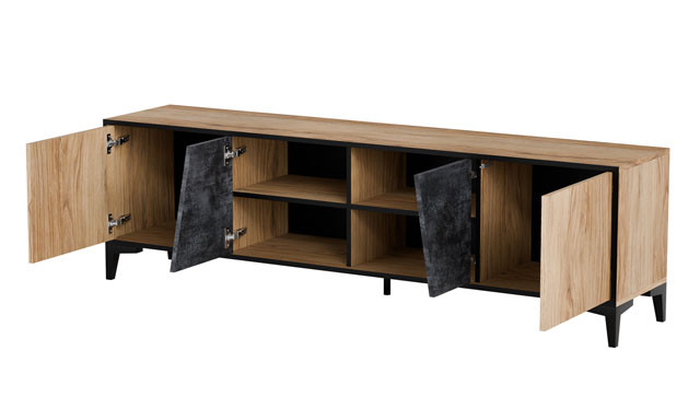 Szafka RTV 4D OVO 180x38xH53 dąb/beton - zdjęcie 2