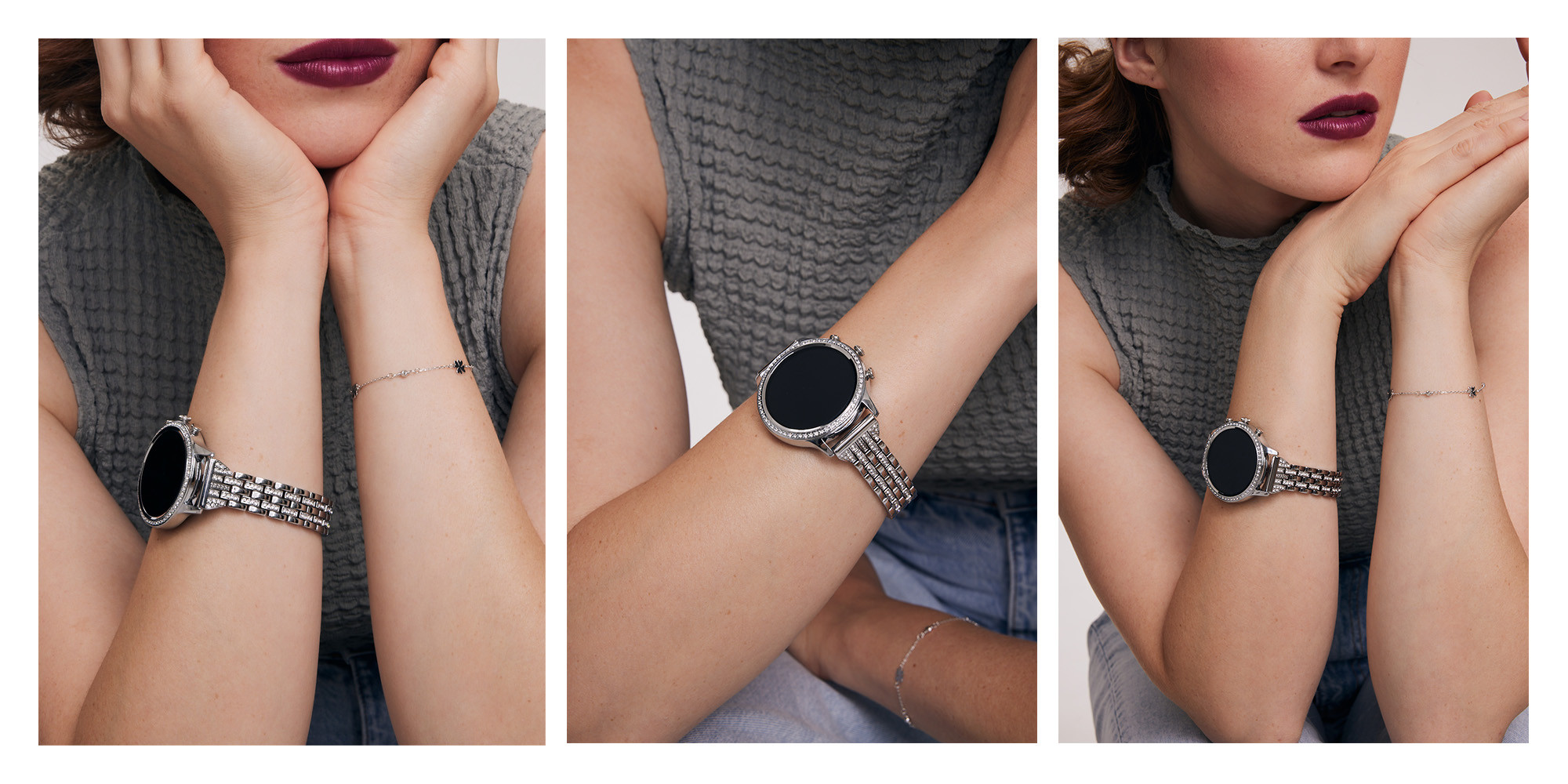 Smartwatch damski Manta Diamond Lusso srebrny + bransoletka YES - zdjęcie 2