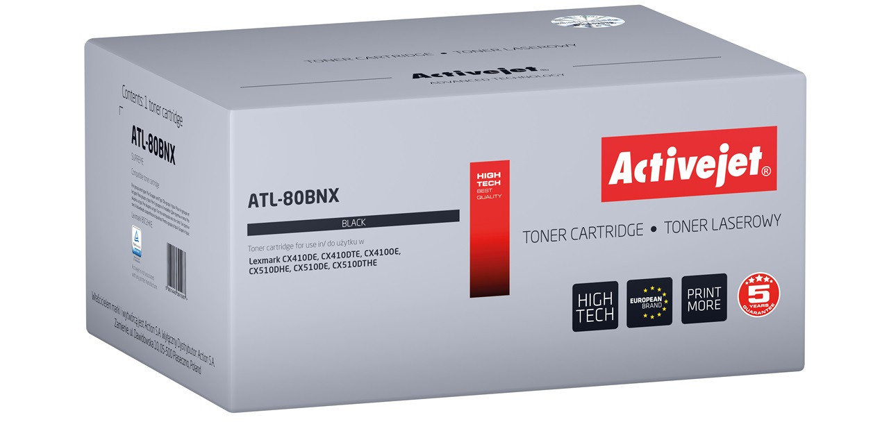 Activejet toner ATL-80BNX do Lexmark; Zamiennik Lexmark 80C2HKE, Supreme; 4000 stron; czarny) - zdjęcie 1
