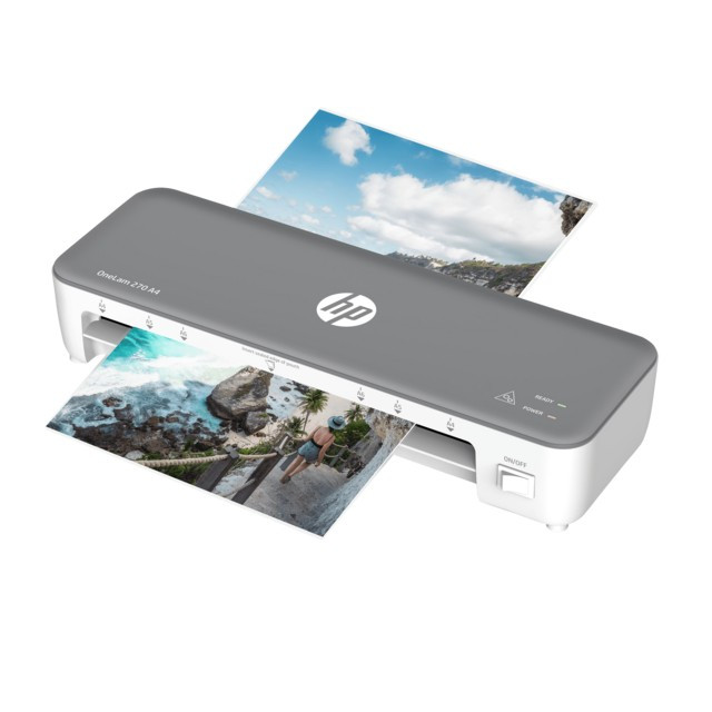 HP Laminator ONELAM 270, A4, na gorąco + 5 folii: A4/80 mic, szary - zdjęcie 1