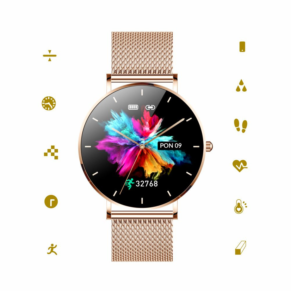 Smartwatch zegarek damski Manta Alexa złoty + różowy pasek - zdjęcie 1