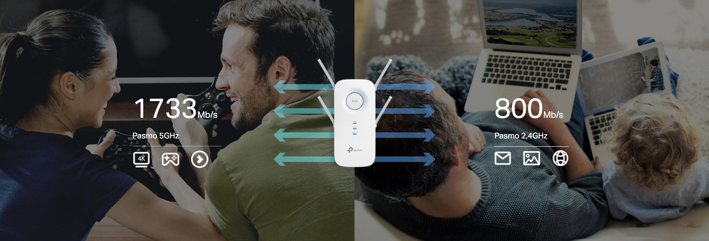 TP-Link RE650 Wireless Range Extender 2,4+5GHz, 802.11ac/b/g/n 800+1733Mb/s, Wal - zdjęcie 3