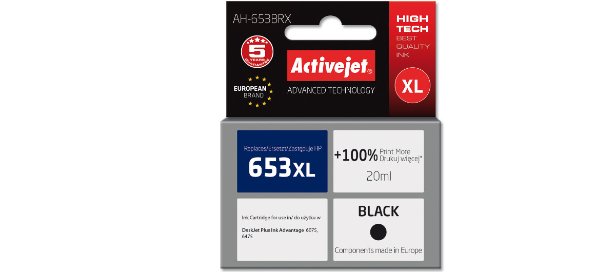 Activejet AH-653BRX Tusz do drukarek HP; Zamiennik HP 653XL 3YM75AE; Premium; 720 stron, 20 ml, czarny - zdjęcie 6