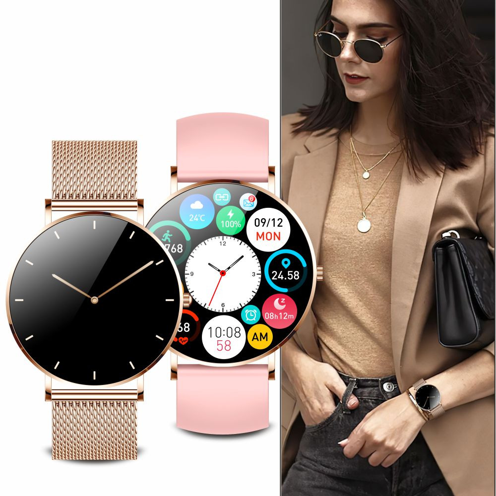 Smartwatch zegarek damski Manta Alexa złoty + różowy pasek - zdjęcie 8