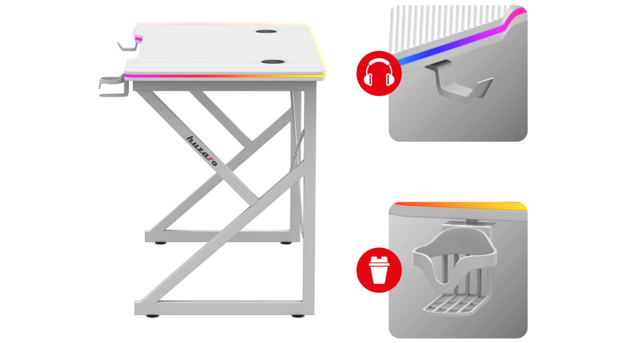 Biurko gamingowe Huzaro Hero 1.7 RGB White - zdjęcie 5