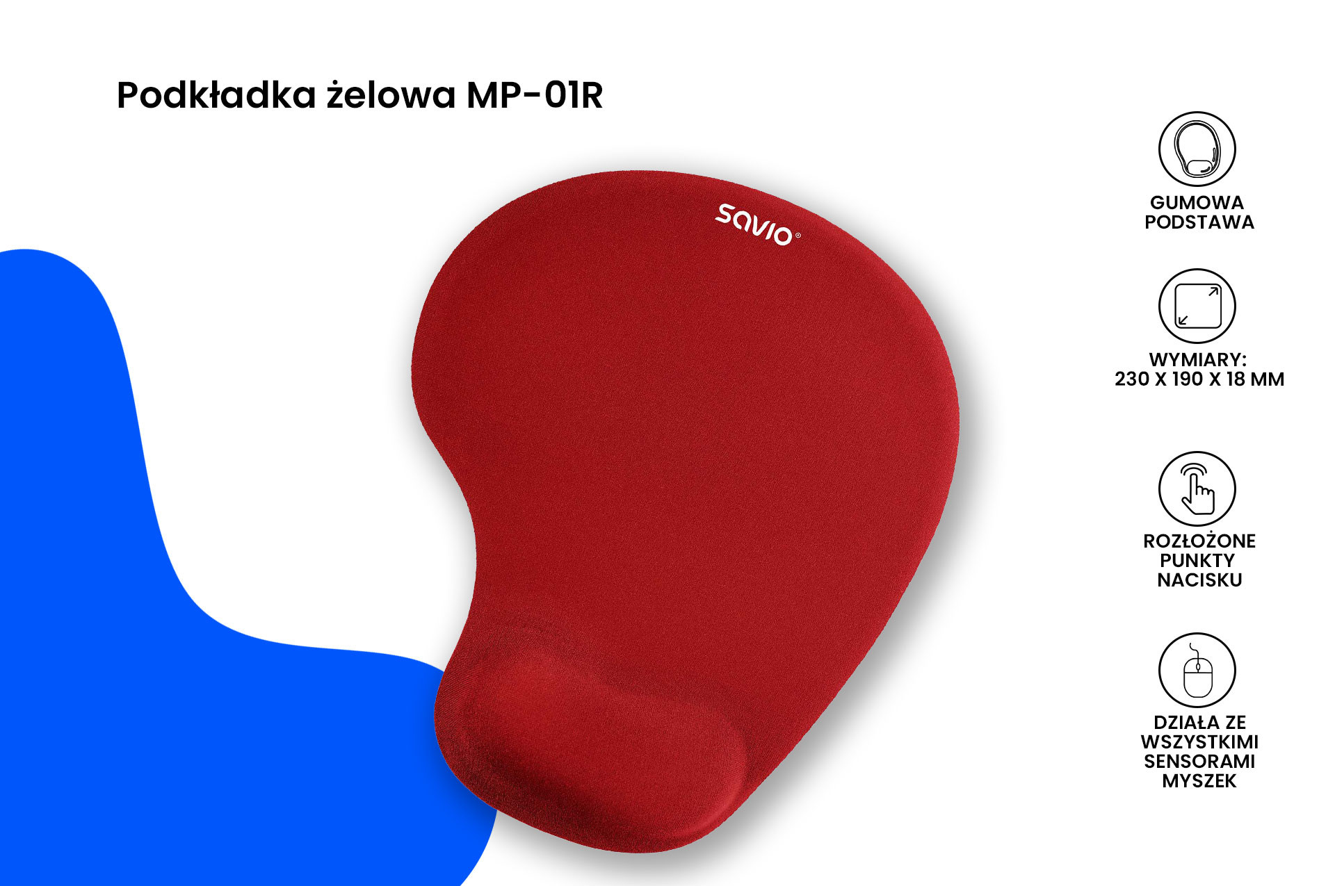 SAVIO PODKŁADKA ŻELOWA POD MYSZ SAVMP-01R - zdjęcie 1