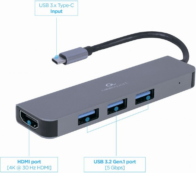 GEMBIRD MULTI ADAPTER USB TYPE-C 2W1 (HUB USB + HD - zdjęcie 1