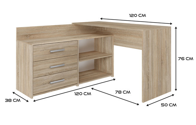 Biurko narożne + komoda DANY 120x50xH76 sonoma - zdjęcie 2