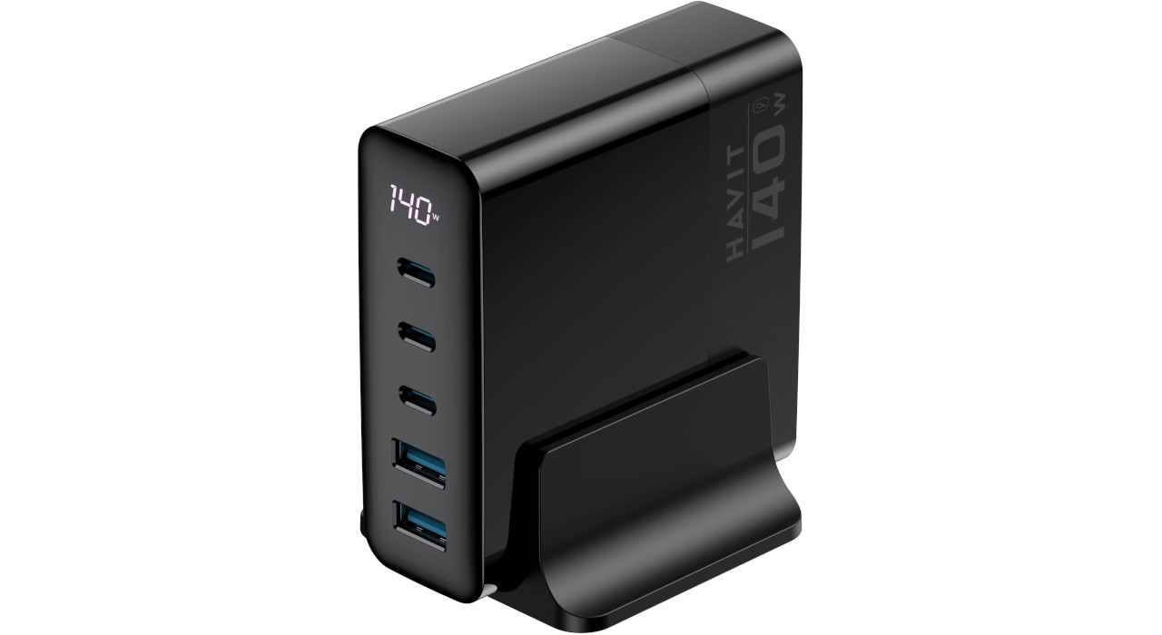 Havit UCLE004 EU - pięcioportowa ładowarka podróżna GaN 140 W, czarna - zdjęcie 1