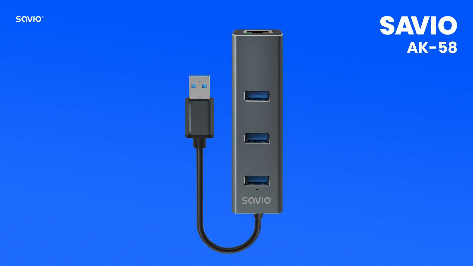 SAVIO AK-58 3-PORTOWY HUB USB-A Z ADAPTEREM RJ-45 - zdjęcie 1