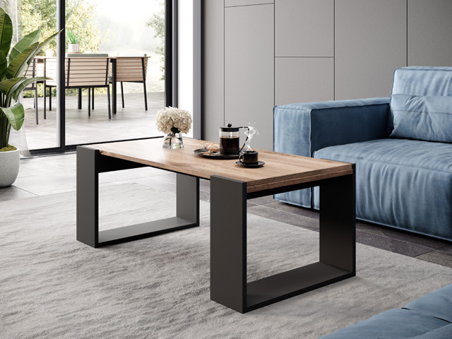 Ława/Stolik WOOD 120x55x46 dąb wotan + antracyt - zdjęcie 1
