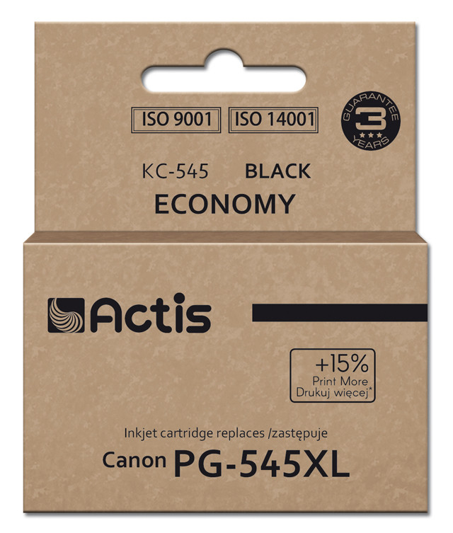 Actis KC-545 Tusz do drukarki Canon, zamiennik Canon PG-545XL; Supreme; 15 ml; 207 stron; czarny. Drukuje więcej o 15% względem OEM. - zdjęcie 1