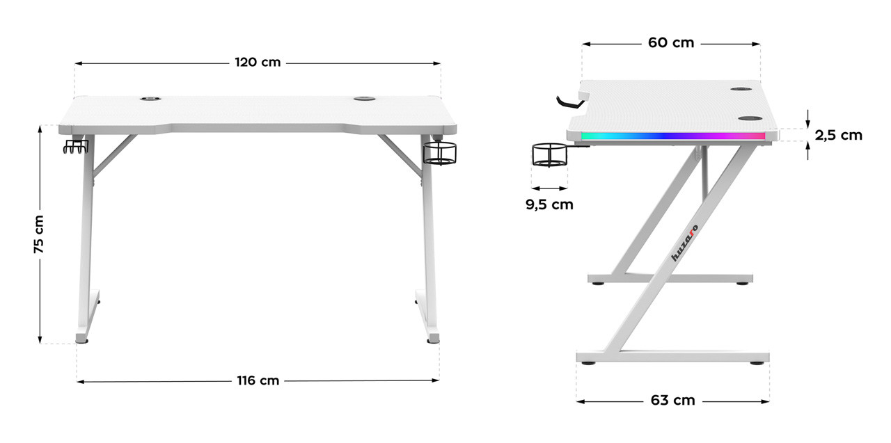 Biurko gamingowe Huzaro Hero 2.5 White RGB - zdjęcie 9