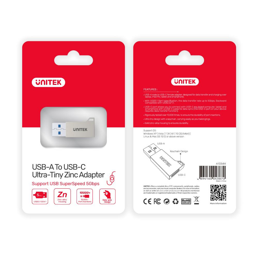 UNITEK ADAPTER USB-A NA USB-C 3.1 GEN1, A1034NI - zdjęcie 1