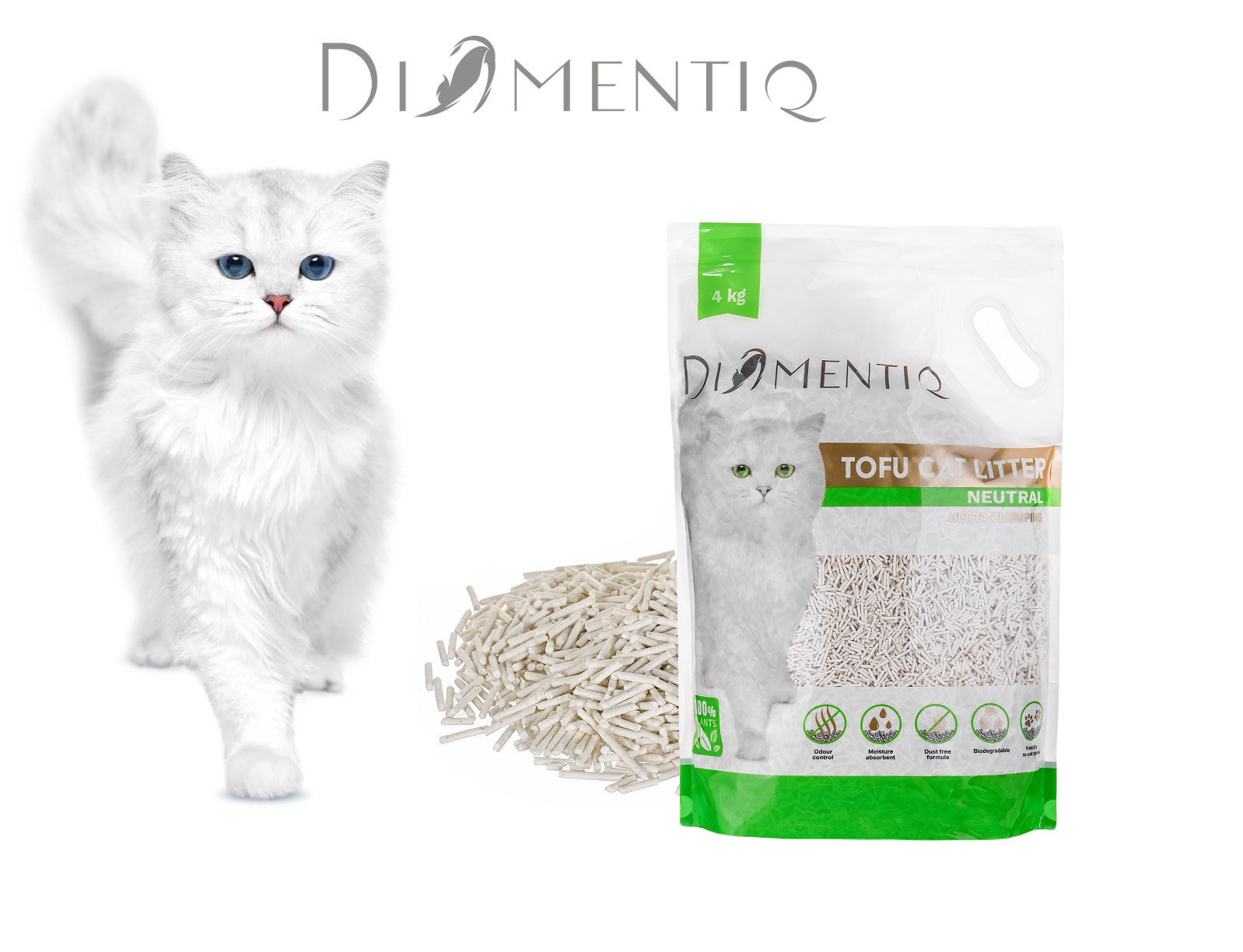 DIAMENTIQ Tofu Neutral Ultra clumping - żwirek roślinny - 4kg + GRATIS! - zdjęcie 4