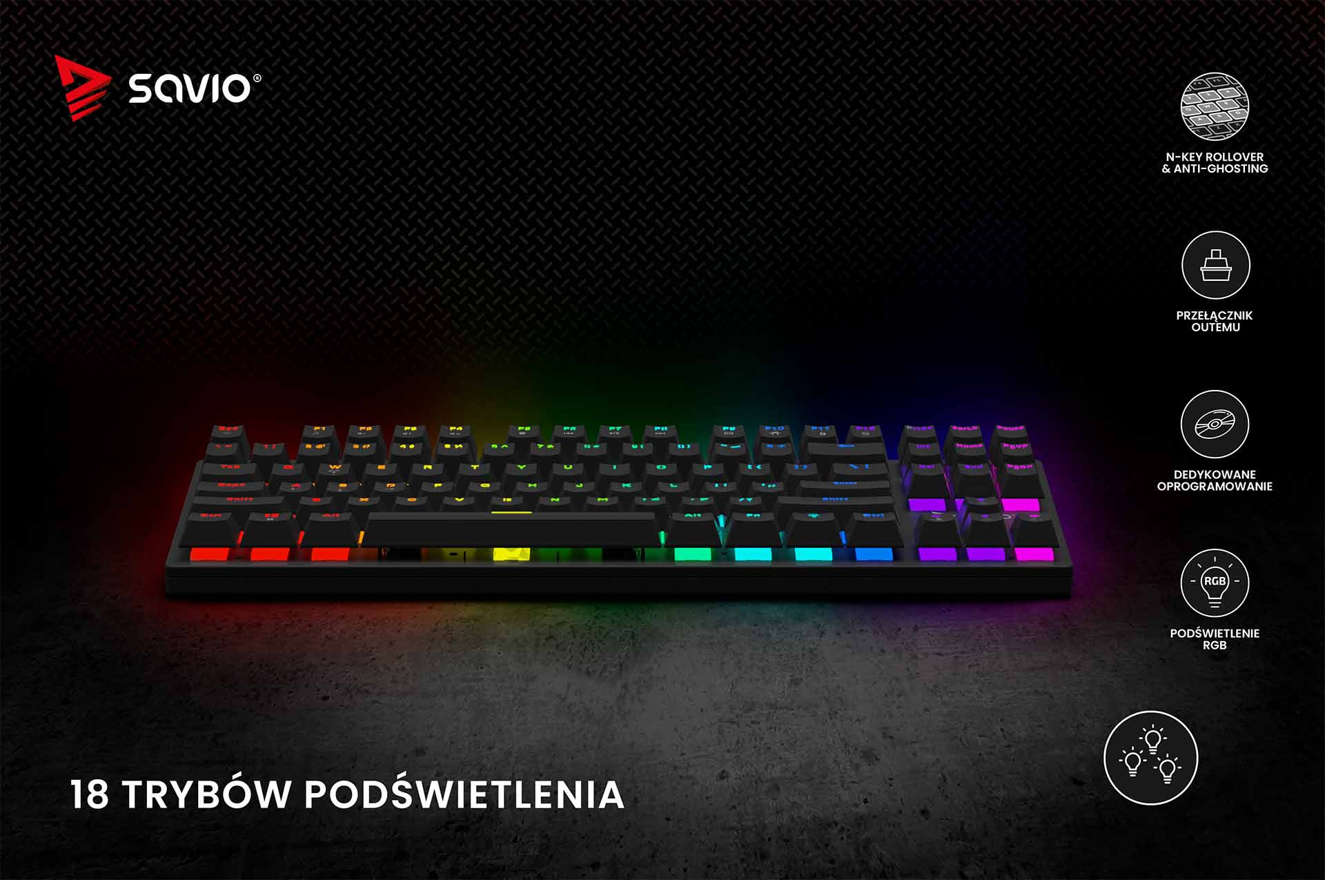 SAVIO KLAWIATURA MECHANICZNA RGB TEMPEST X2 RED - zdjęcie 6