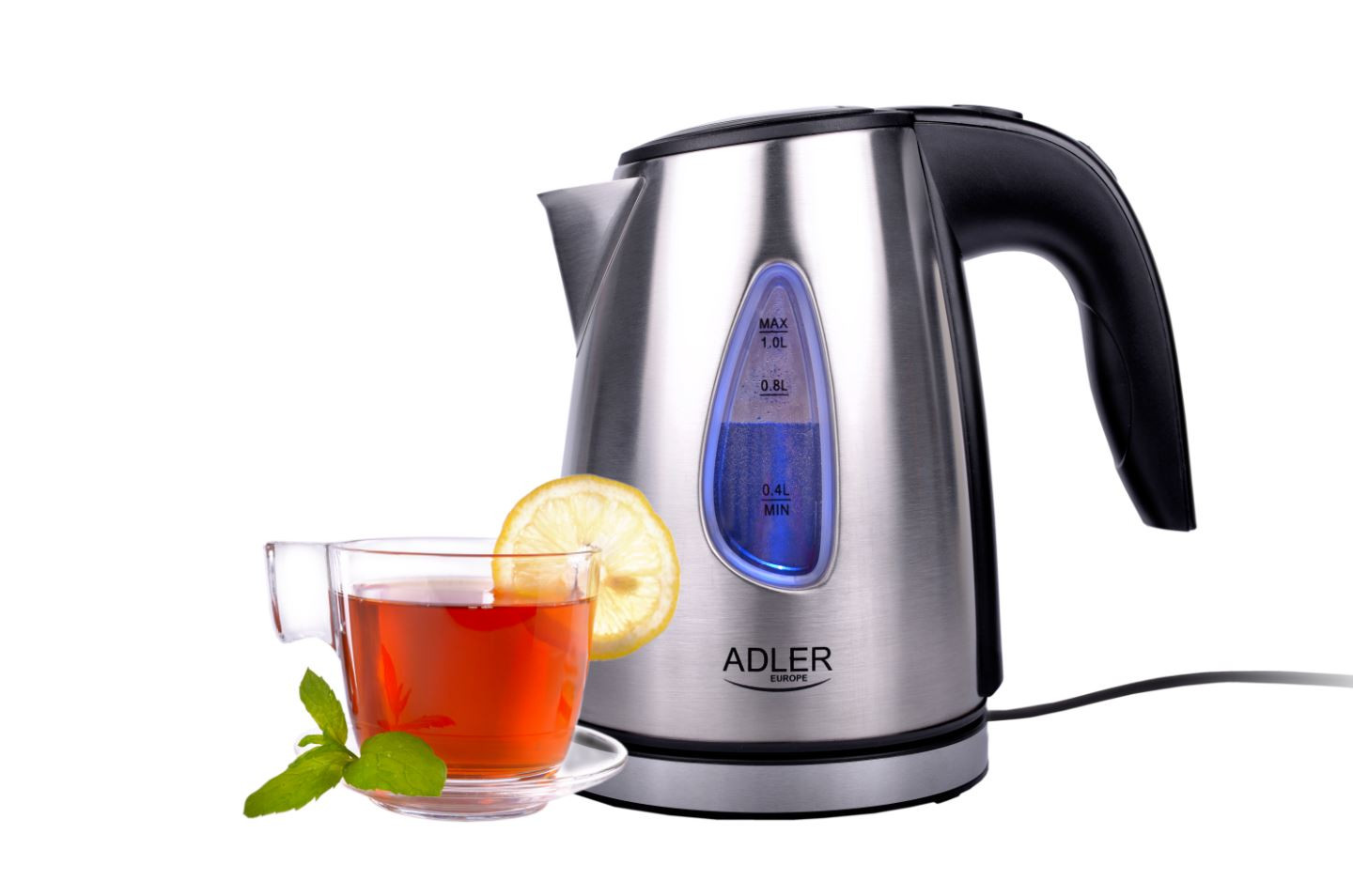 Czajnik elektryczny ADLER AD 1203 (1,0 l / 1500 W / srebrno czarny) - zdjęcie 1