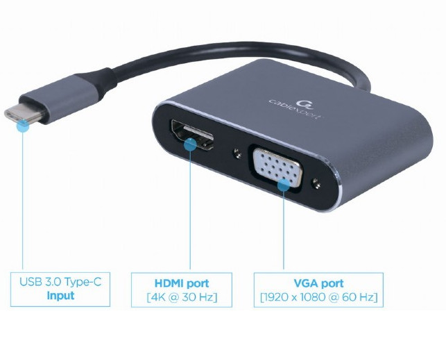 GEMBIRD ADAPTER USB TYPU C NA HDMI + VGA SZARY - zdjęcie 1