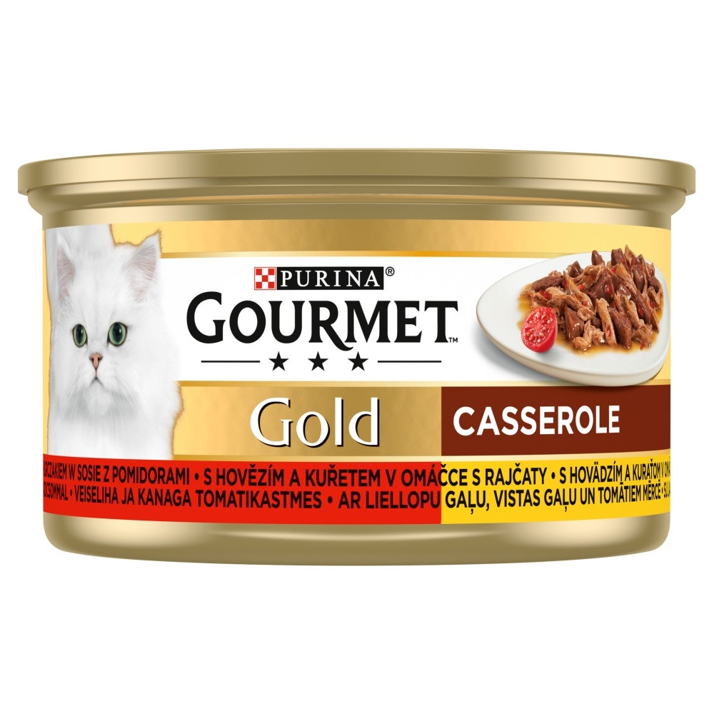GOURMET GOLD Wołowina z kurczakiem w sosie pomidorowym - mokra karma dla kota - 24x85 g - zdjęcie 1