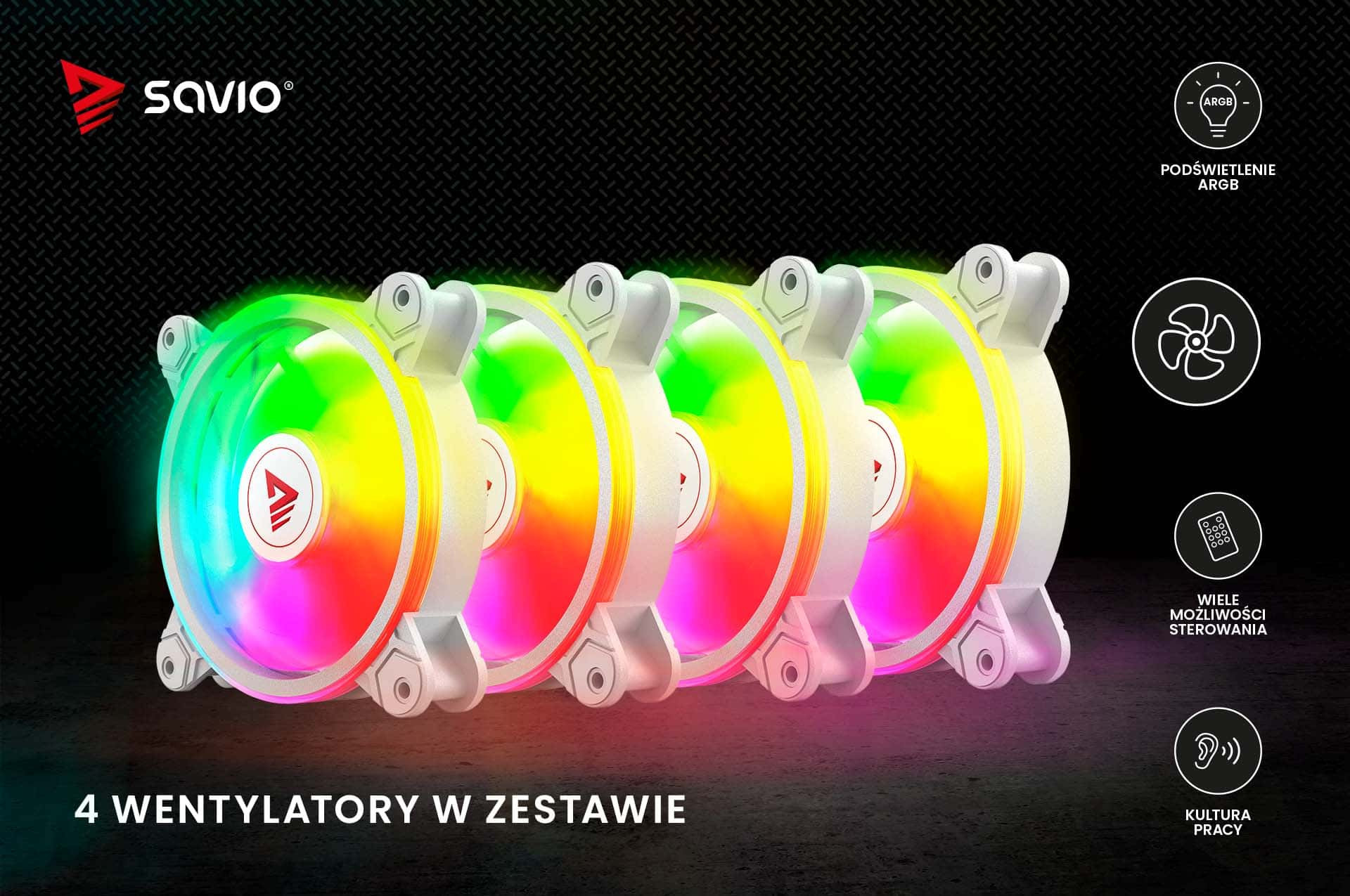 SAVIO ZESTAW 4 WENTYLATORÓW ARGB FAN-01 WHITE - zdjęcie 3