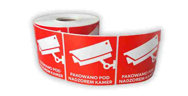 BSTech Etykieta samoprzylepna "Pakowane pod nadzorem kamer" 80x80 1000 szt - zdjęcie 3