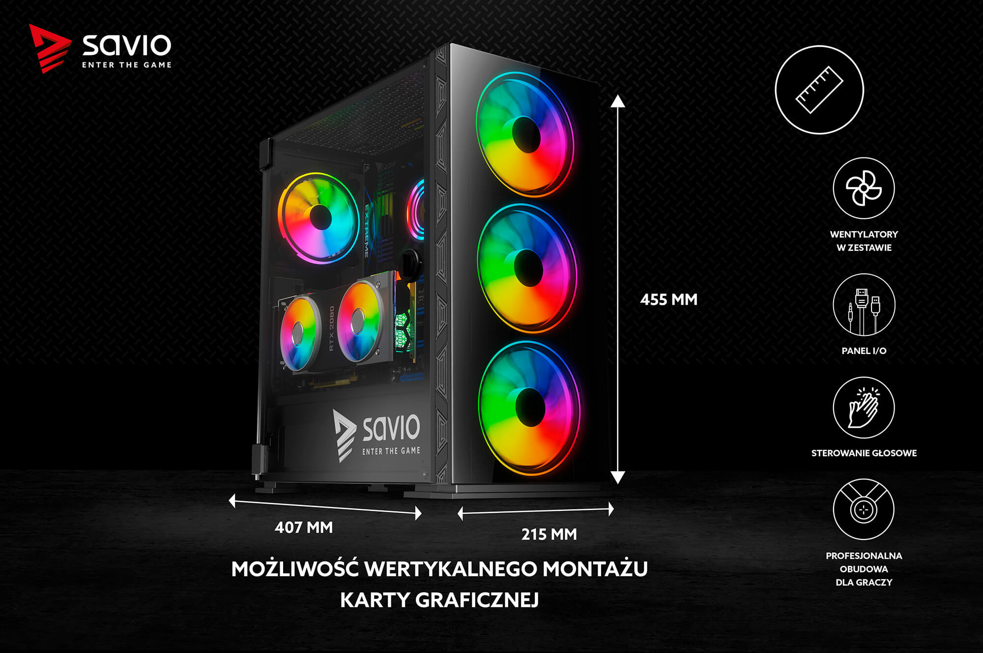 SAVIO OBUDOWA PC PRIME X1 ARGB GLASS SAVGC-PRIMEX1 - zdjęcie 2