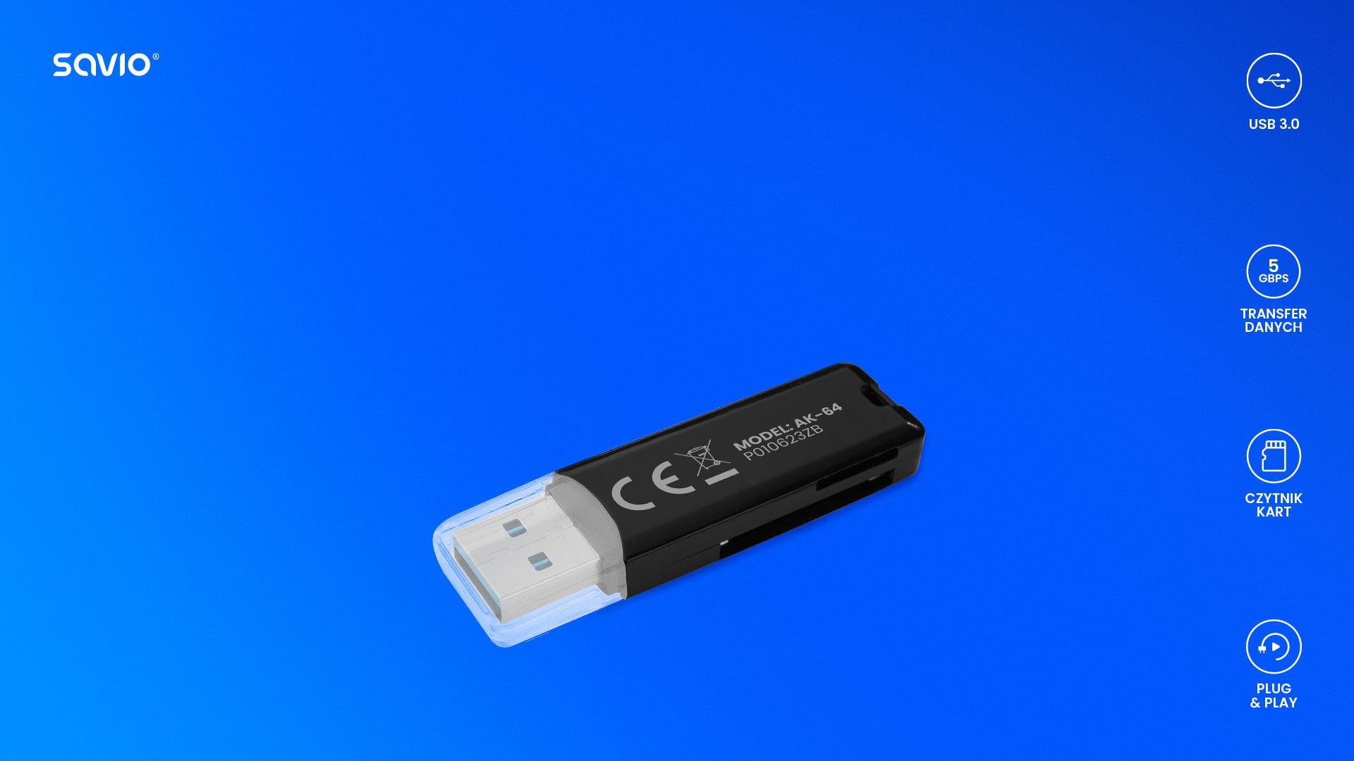 SAVIO CZYTNIK KART SD, USB 3.0 AK-64 - zdjęcie 2