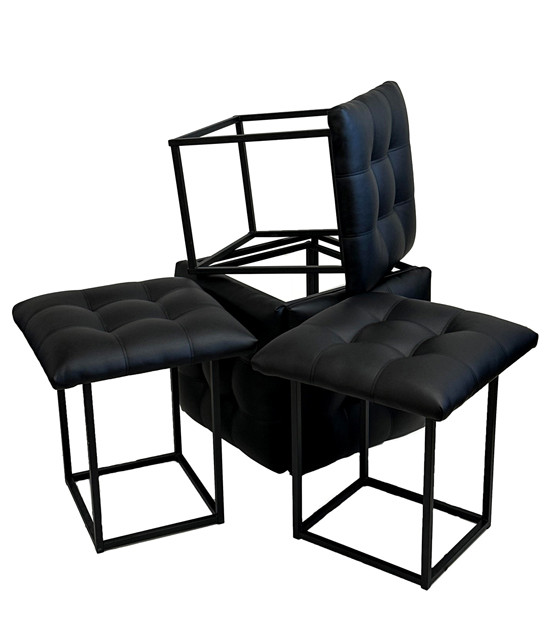Puf-transformator 5w1 - 5 taboretów w 1 pufie czarna eco skóra - zdjęcie 1