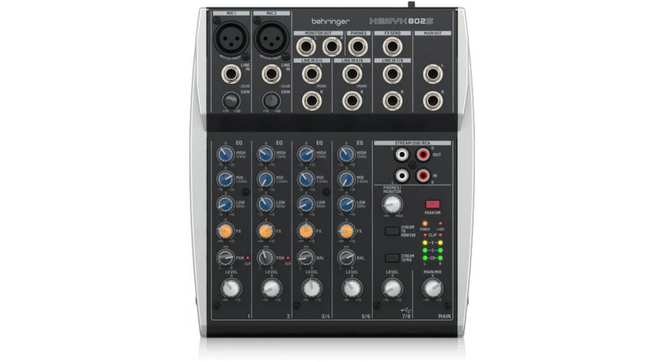 Behringer 802S - 8-kanałowy kompaktowy mikser analogowy z interfejsem USB zaprojektowany specjalnie do obsługi podcastów, streamowania oraz nagrywania w domu - zdjęcie 1