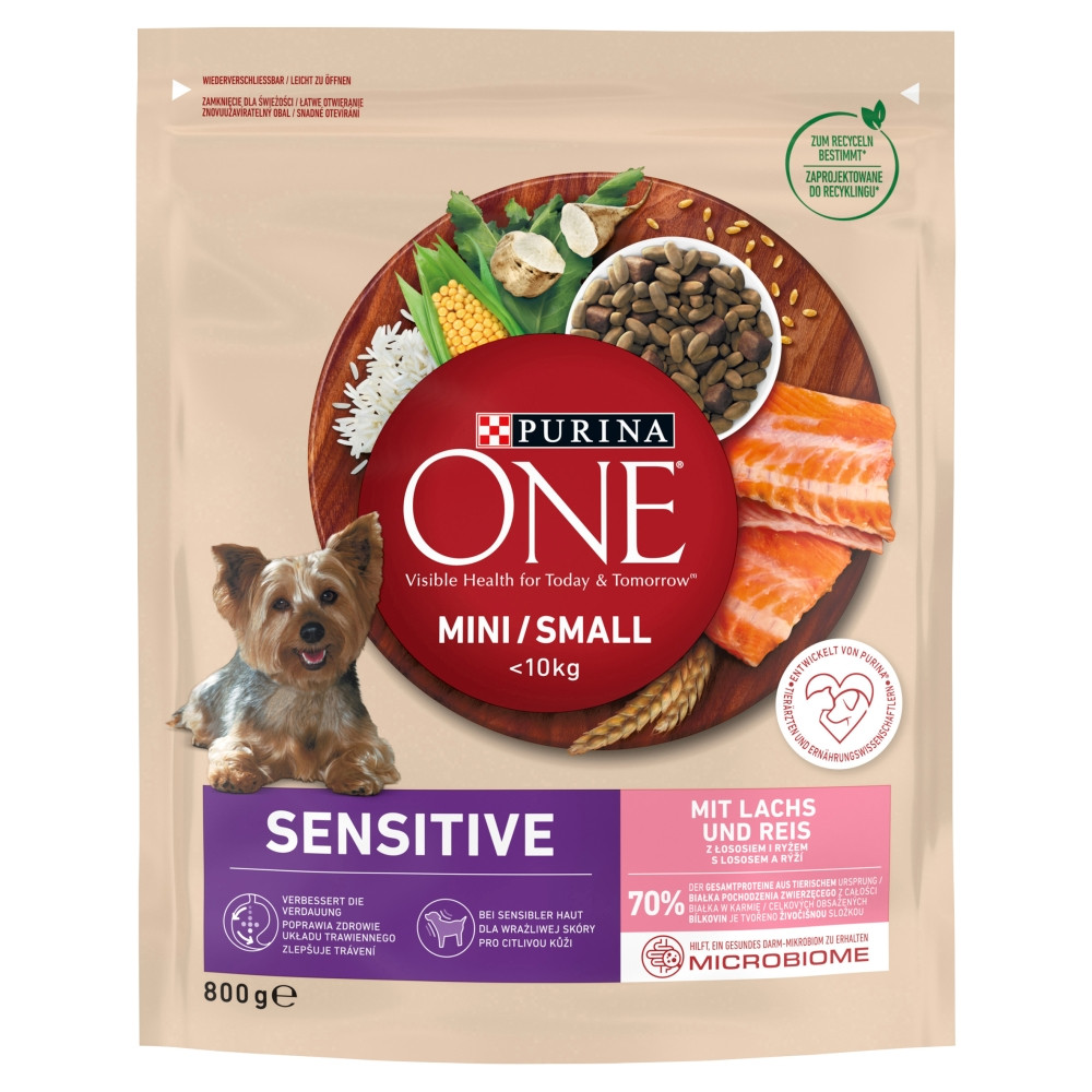 PURINA One Mini/Small Sensitive Łosoś, ryż - sucha karma dla psa - 800 g - zdjęcie 1
