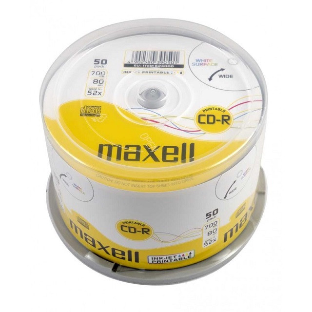 MAXELL CD-R 700MB, 50 szt. w opakowaniu cake (szpindel), szybkość zapisu 52X, 80 min. Płyty wysokiej jakości z możliwością nadruku i nagrywania muzyki. Przeznaczenie Multimedia. - zdjęcie 1