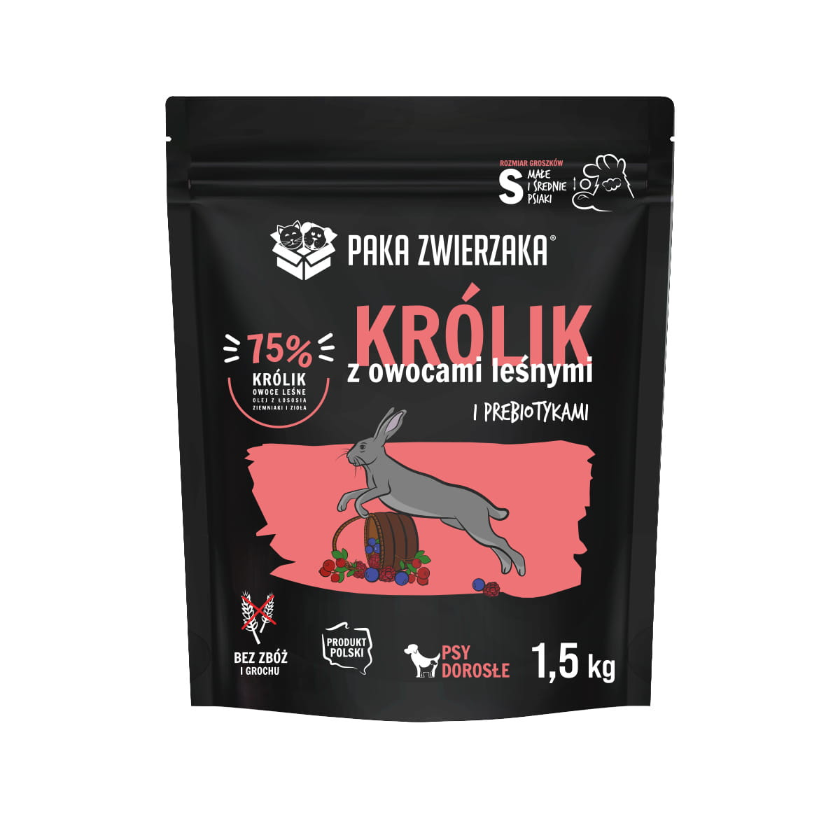 PAKA ZWIERZAKA Królik z owocami leśnymi S - sucha karma dla psa - 1,5kg - zdjęcie 1