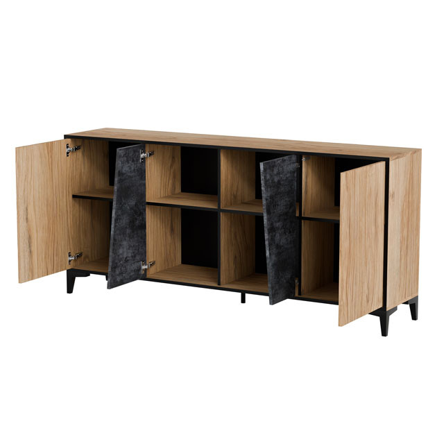 Komoda 4D OVO 180x38xH83 dąb/beton - zdjęcie 2